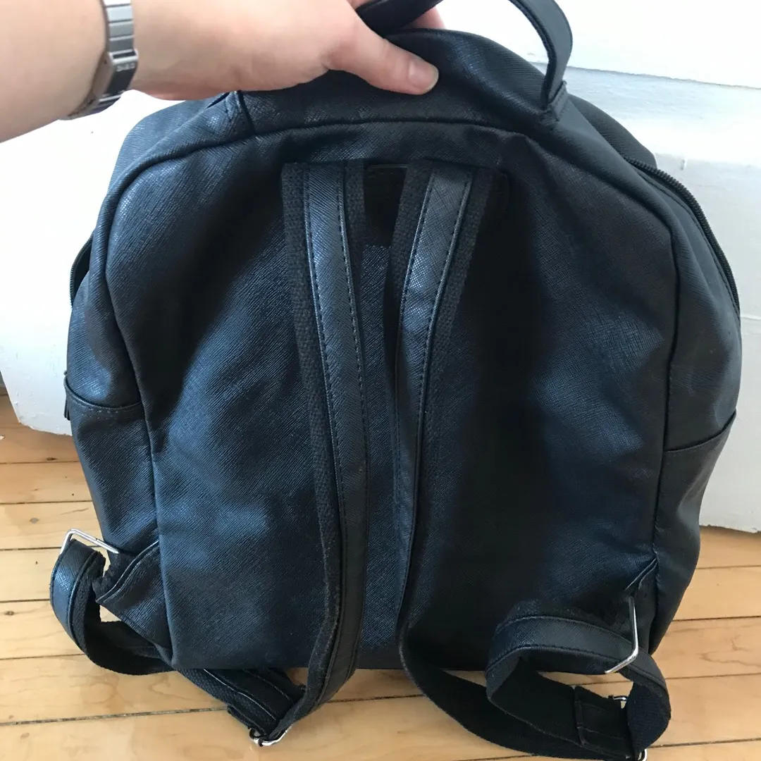 Black Faux Leather Back Pack photo 4