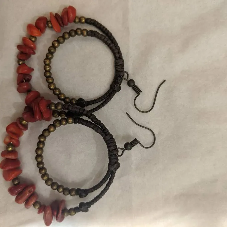 Red And Gold Double Hoop Earrings photo 1