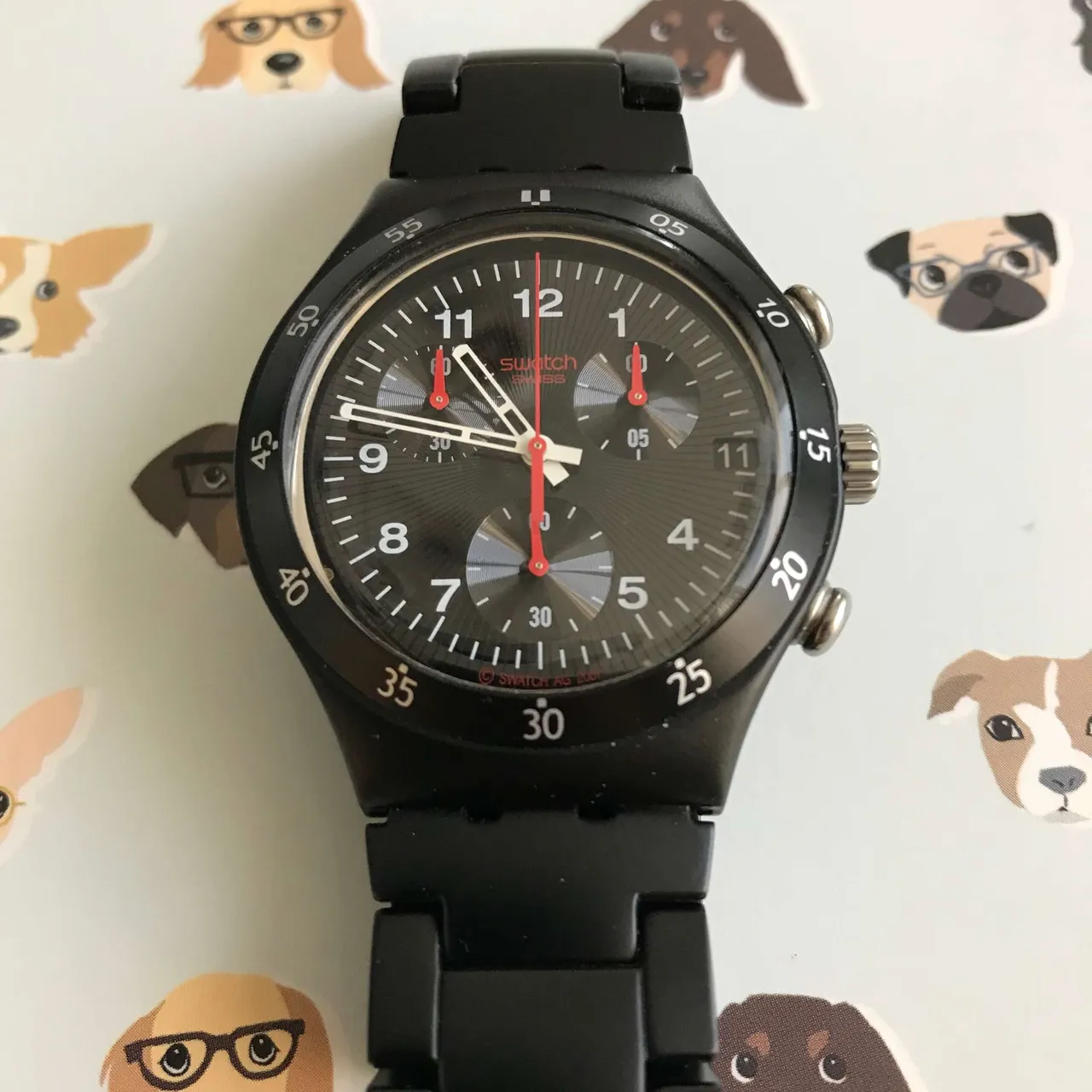 Beautiful Black PVD coated swatch chronograph with date. Swat... photo 1