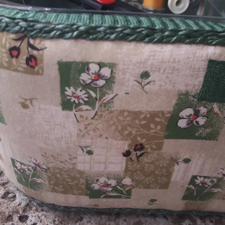 Vintage Floral  Large  Sewing  Basket - Fabric & Wicker photo 3