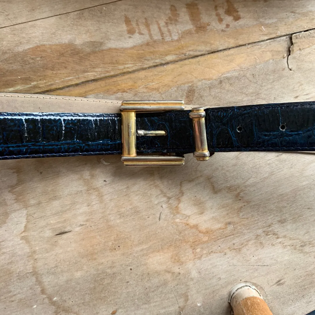 Vintage Leather Blue ‘snakeskin’ Belt photo 1