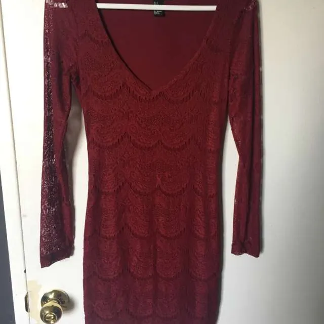 Forever21 Red Lace Bodycon Dress Size Small photo 1