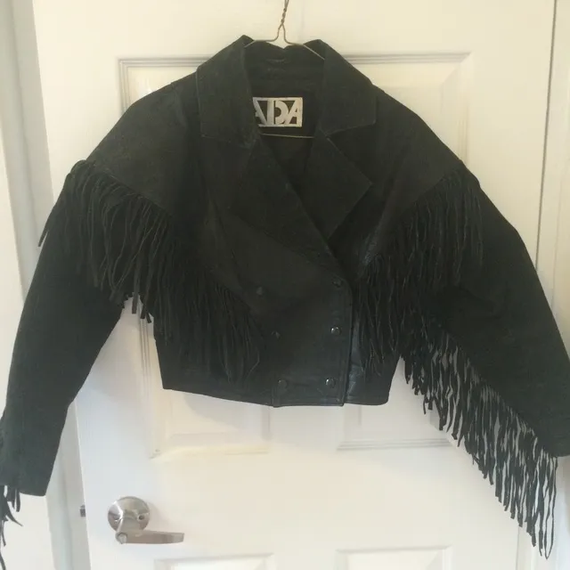 Leather Suede Cut Off Jacket With Fringe photo 1
