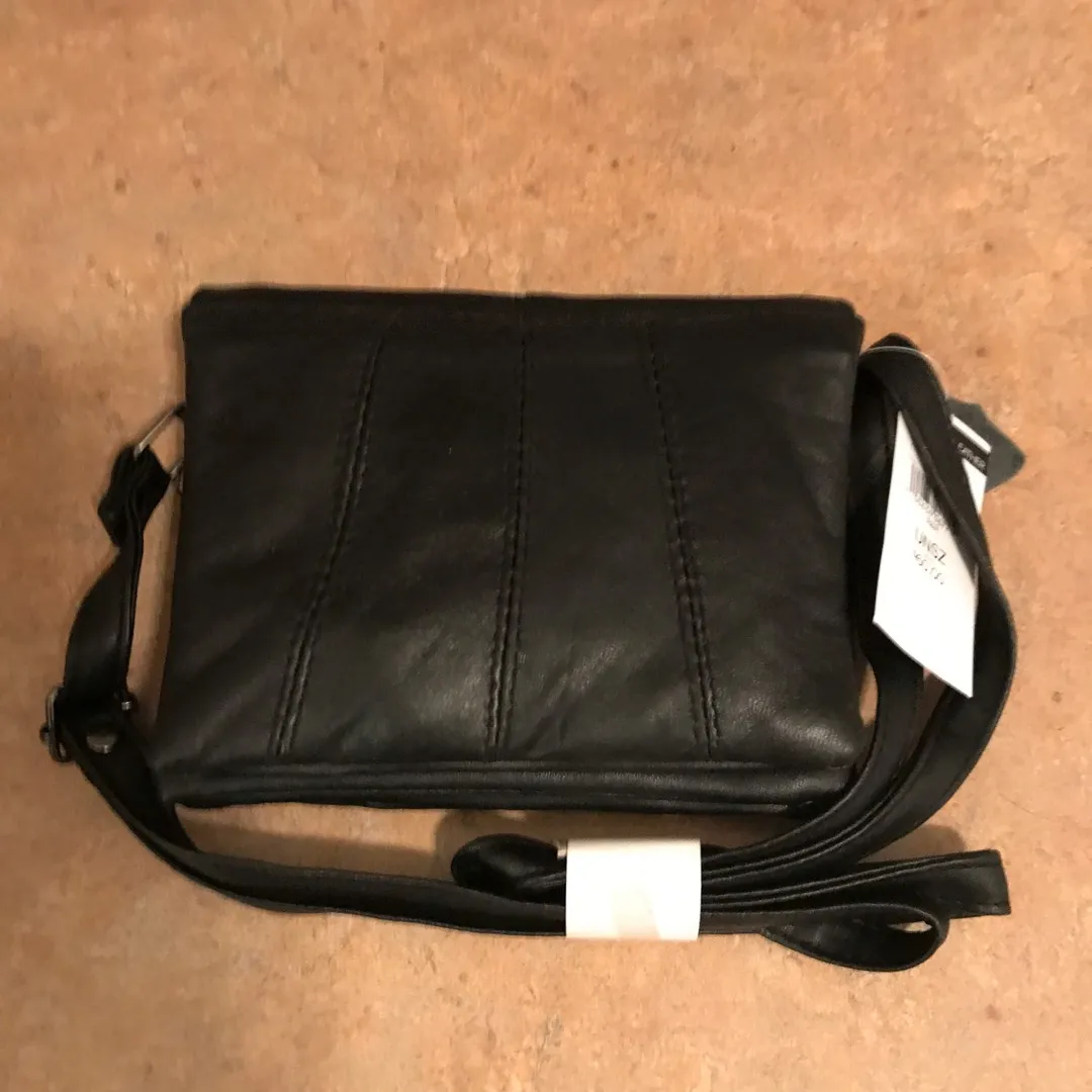 Smallish Black Leather Crossbody Bag Bnwt photo 3