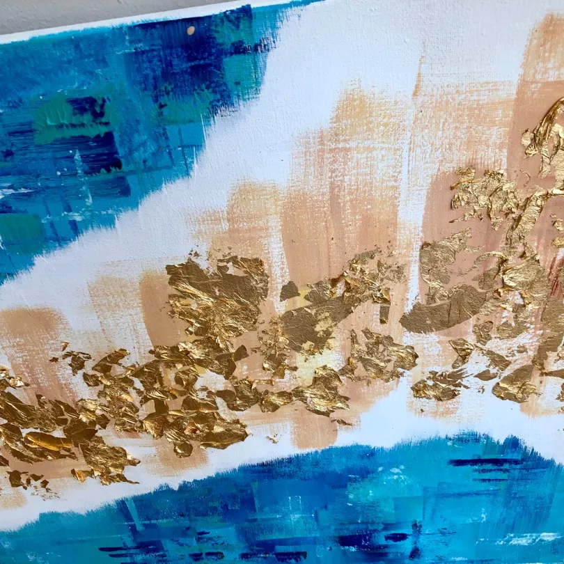 Abstract Gold Leaf Diptych Painting photo 3