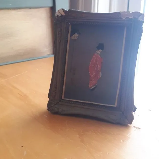 Japanese Geisha Vintage Antique Picture In Frame photo 3