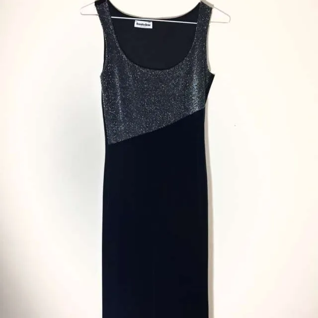 Vintage Black Velvet Dress W. Side Slit (floor Length) -XS/S photo 1