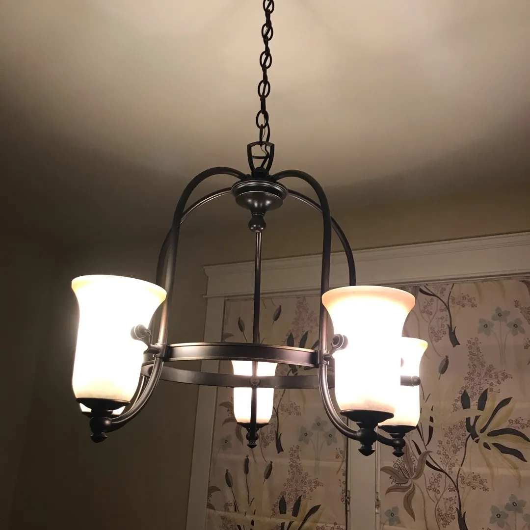 Antique Finish Bronze And Glass Chandelier photo 1