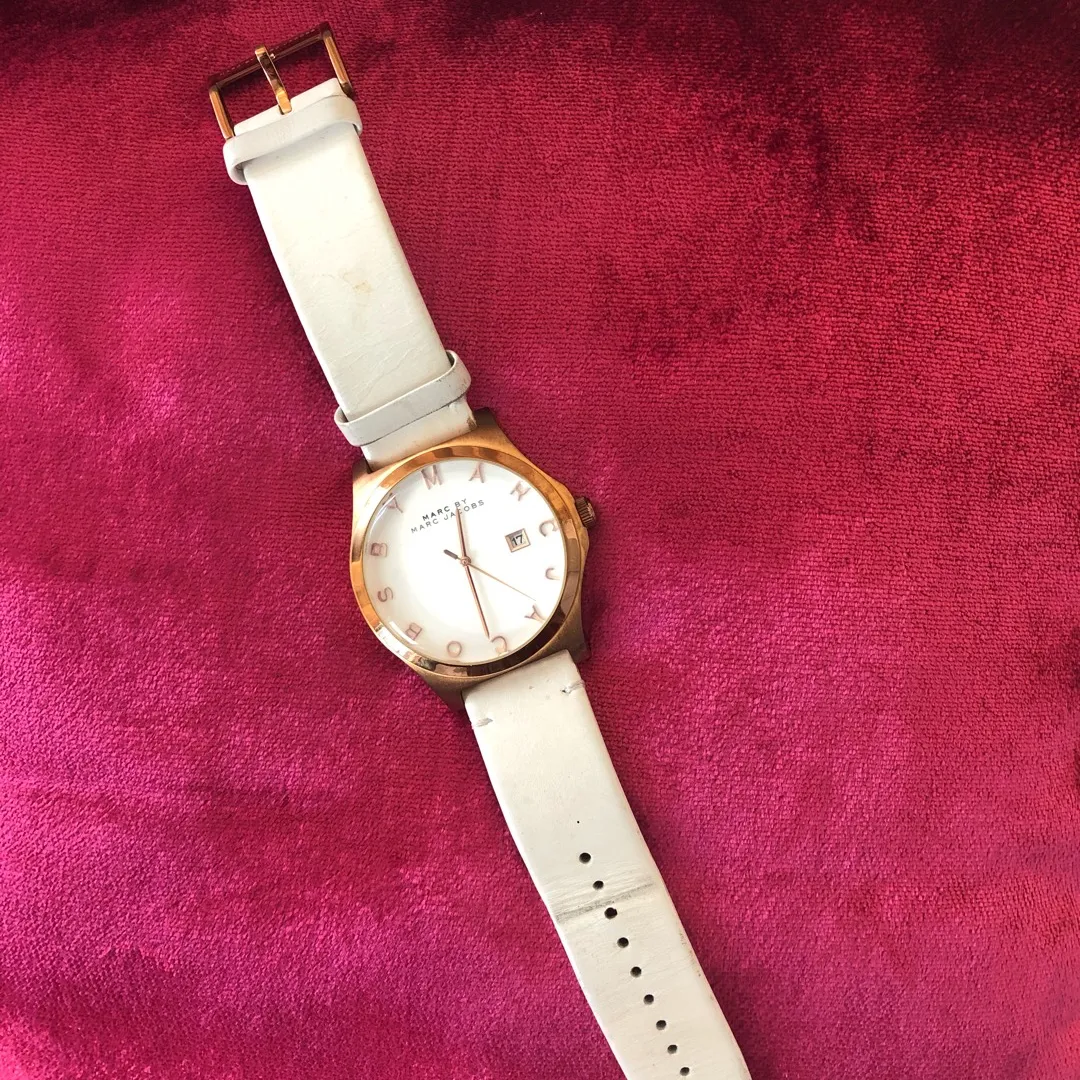 Rose Gold Marc By Marc Jacobs Watch With White Leather Strap photo 1