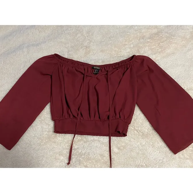 Red Off The Shoulder Long sleeved Crop Top photo 1