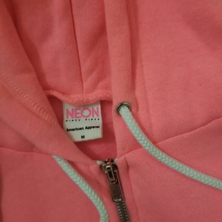 American Apparel Cropped Hot Pink Hoodie Size Medium photo 3