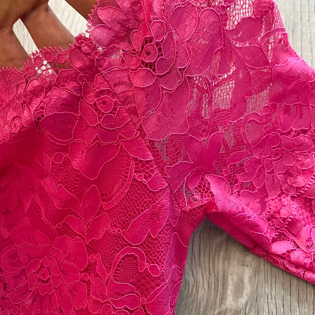 Guess Pink Lace Off Shoulder Top photo 8