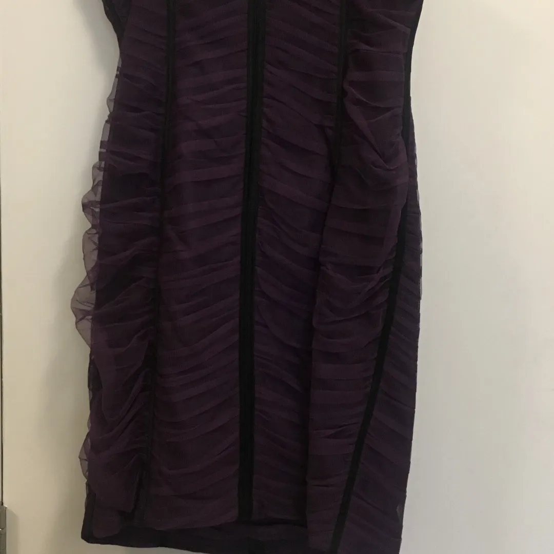 Elegant Strapless Purple BGBG Maxazria Ruched Dress With Blac... photo 3