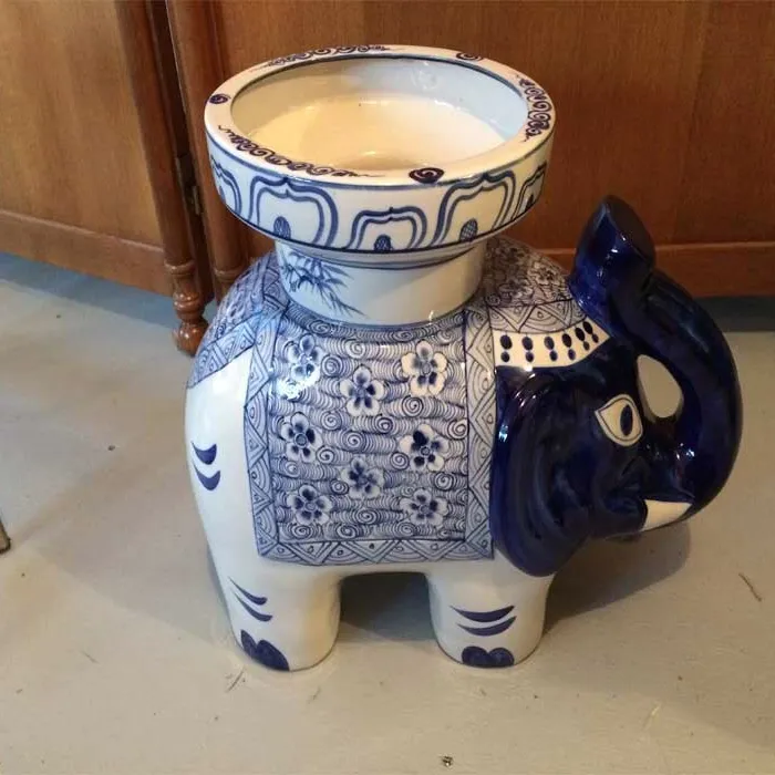 Blue & White Porcelain Elephant Planter photo 1