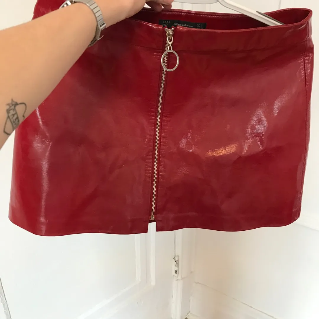 Red Pleather Zip Up Skirt photo 4