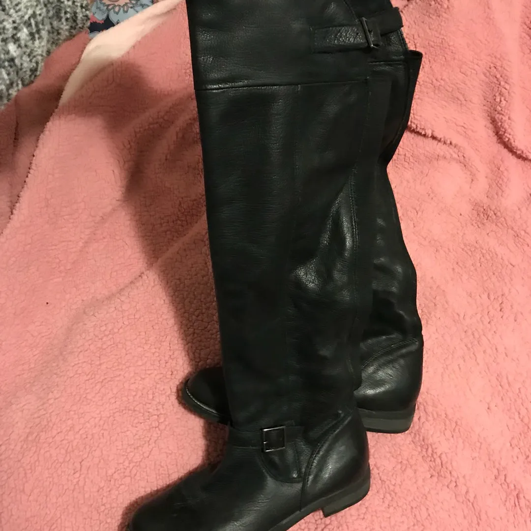 Black Faux Leather Knee High Boots Size 8.5 photo 1