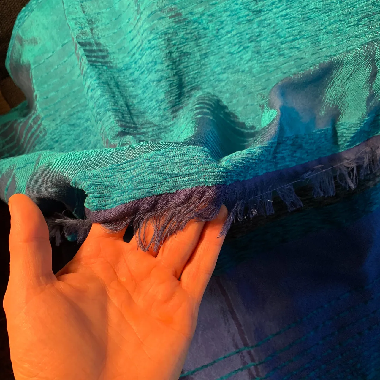 Unused blue Moroccan woven bedspread (Queen size)) photo 2