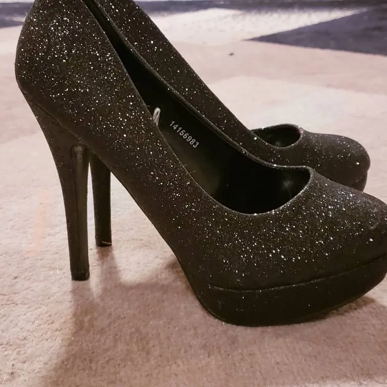 Black Glitter Heels - Louboutin Inspired - Size 7 photo 4