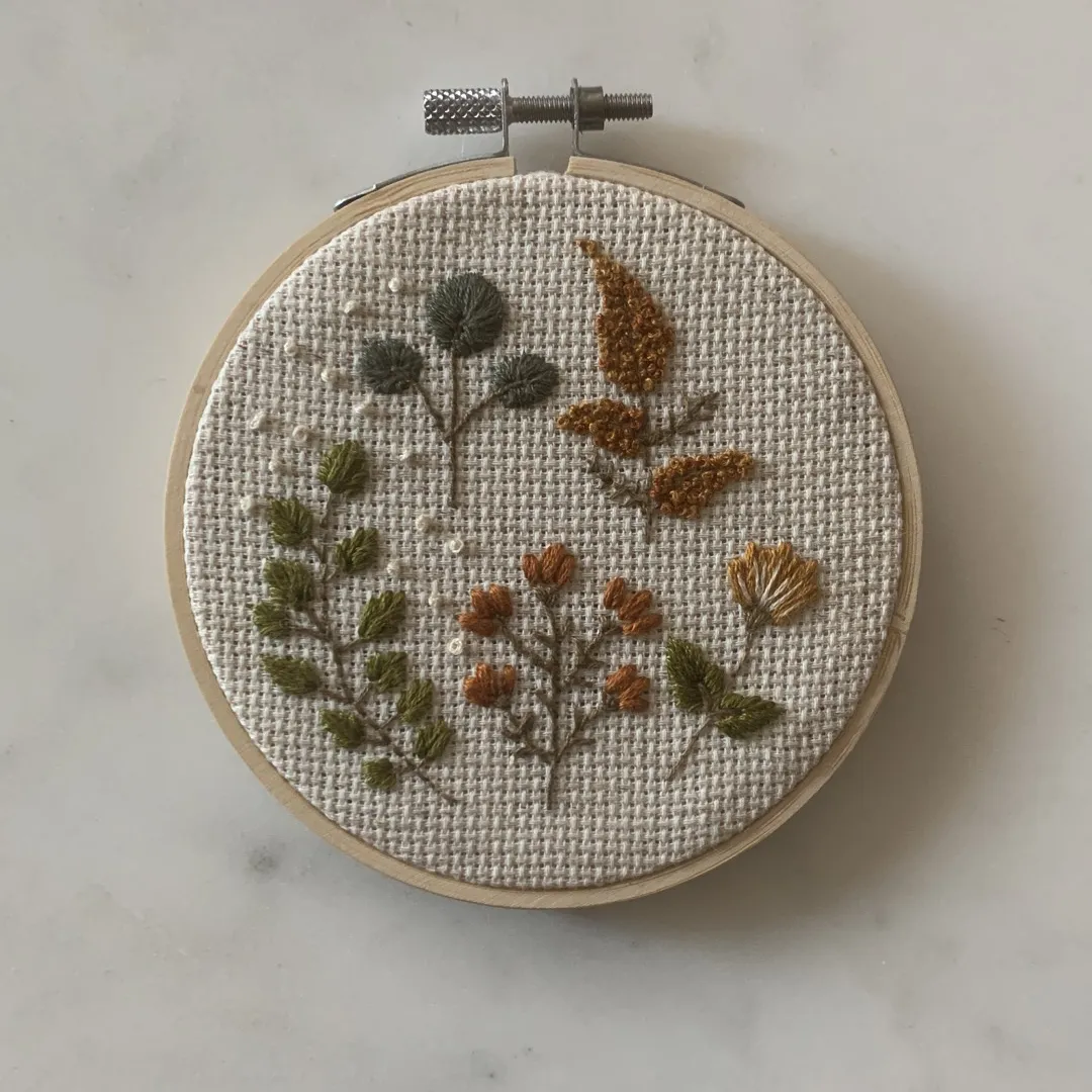Handmade 4” Embroidery Hoop - Autumn Flowers photo 1