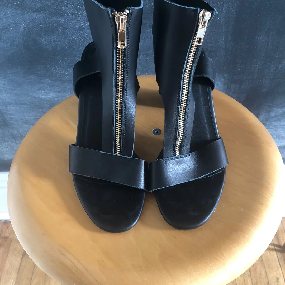 Black Leather Cutout Heels photo 3