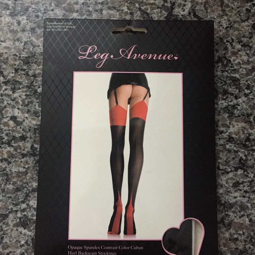 Leg Avenue Black And Red Seamed Stockings photo 1