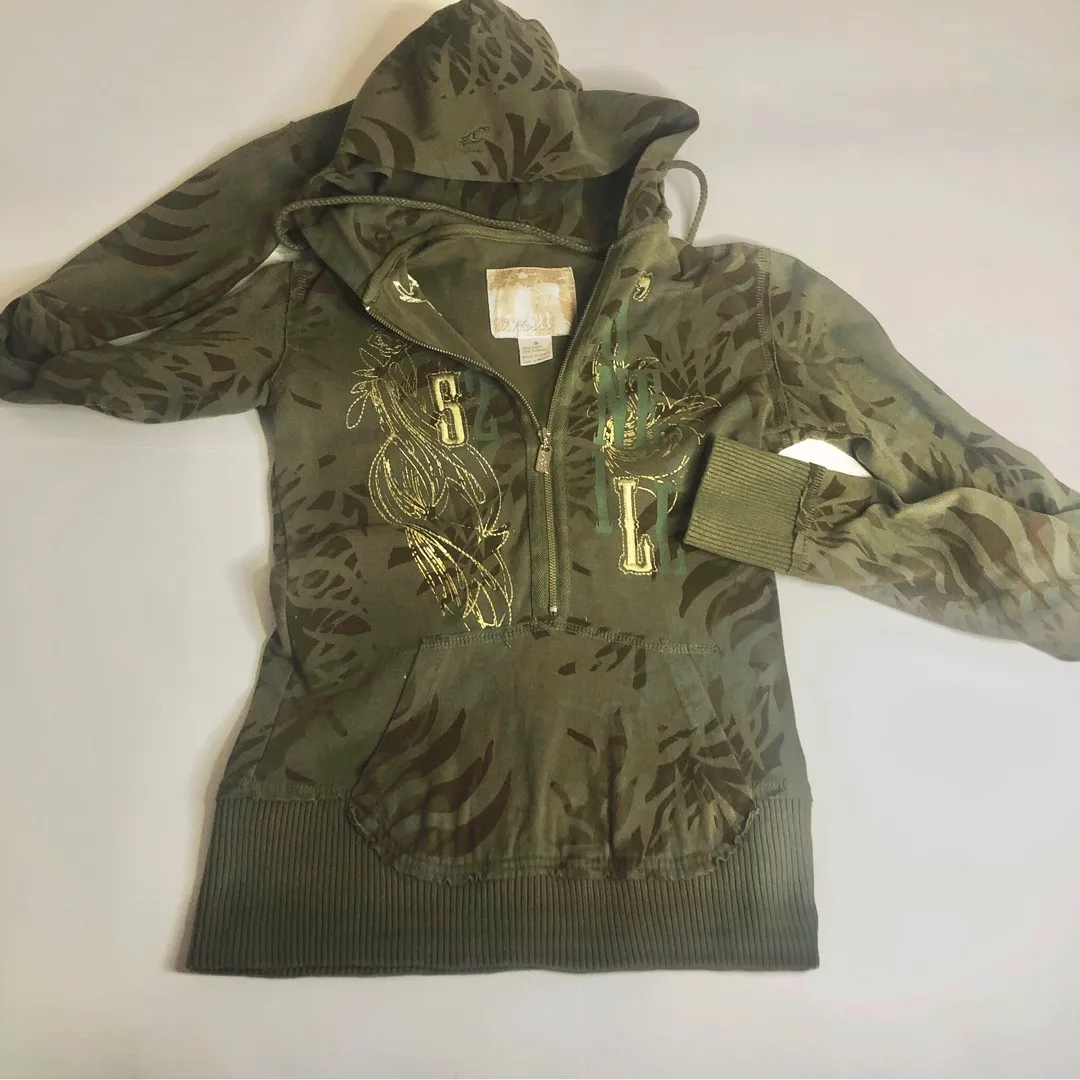 O’Neill Size Small Olive Embroidered 1/2 Zip Skater Hoodie photo 1