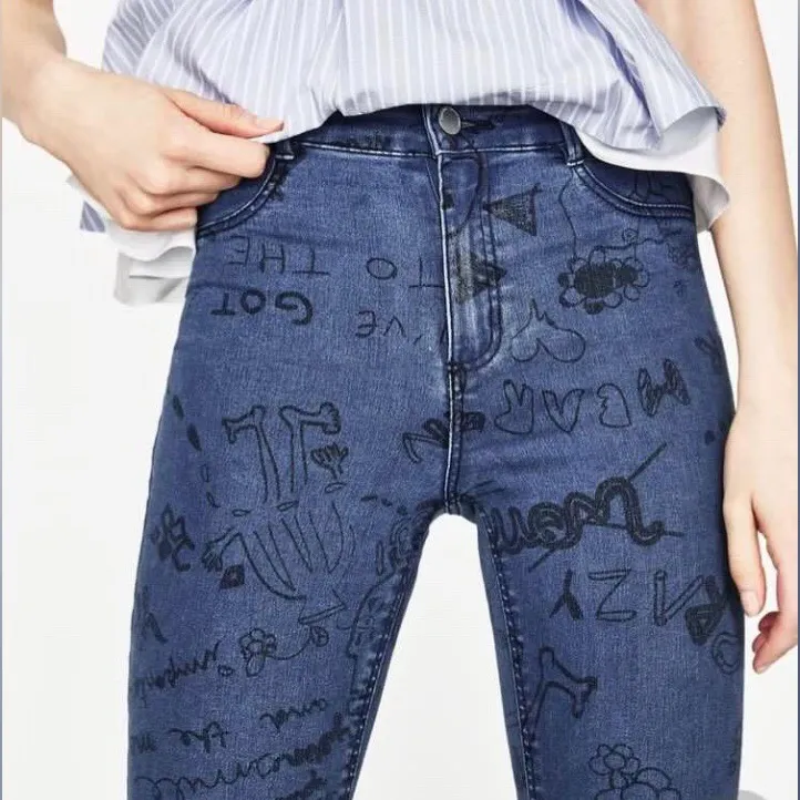 Unique High Waisted Patterned Zara Jeans photo 1
