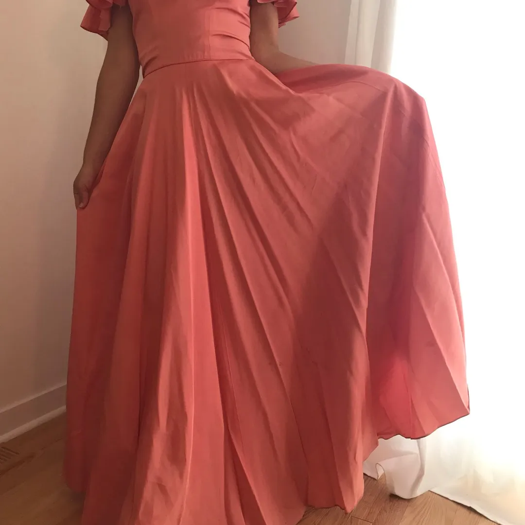 1970s Off The Shoulder Peach Gown photo 3