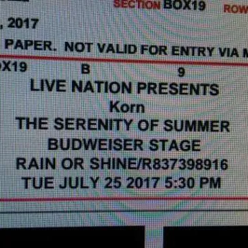 Korn box seat tickets for tonight! photo 1