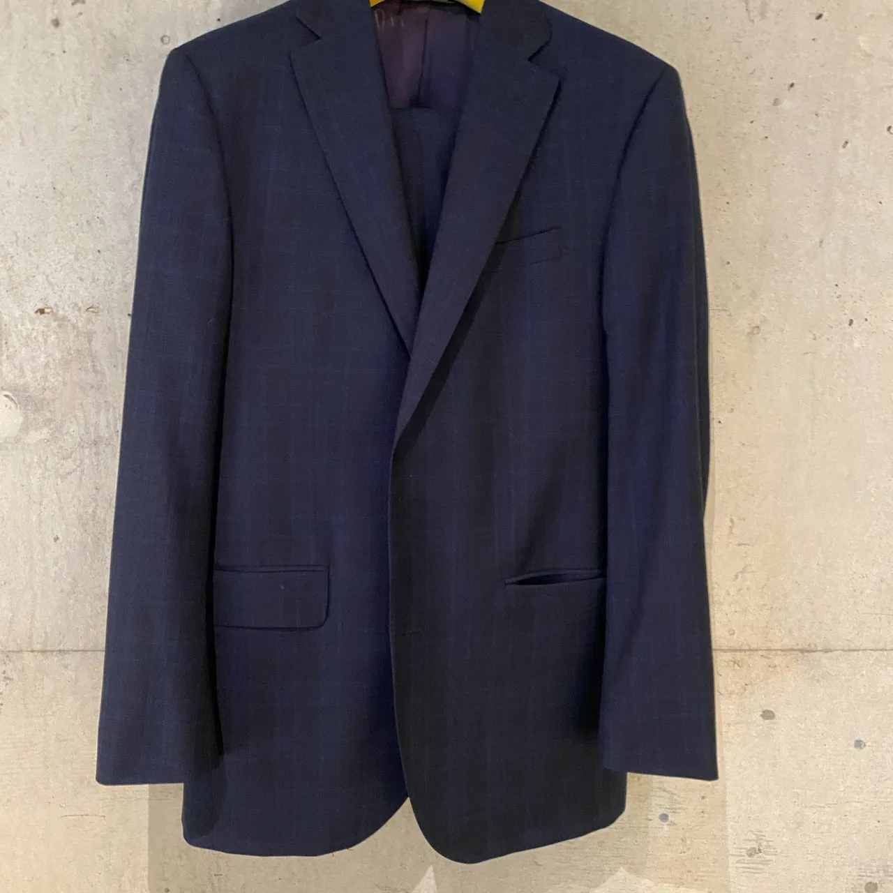 mens blue check business suit photo 1