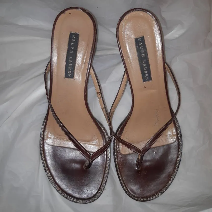 Ralph Lauren Brown Leather Heels Sandals, 7.5 photo 1