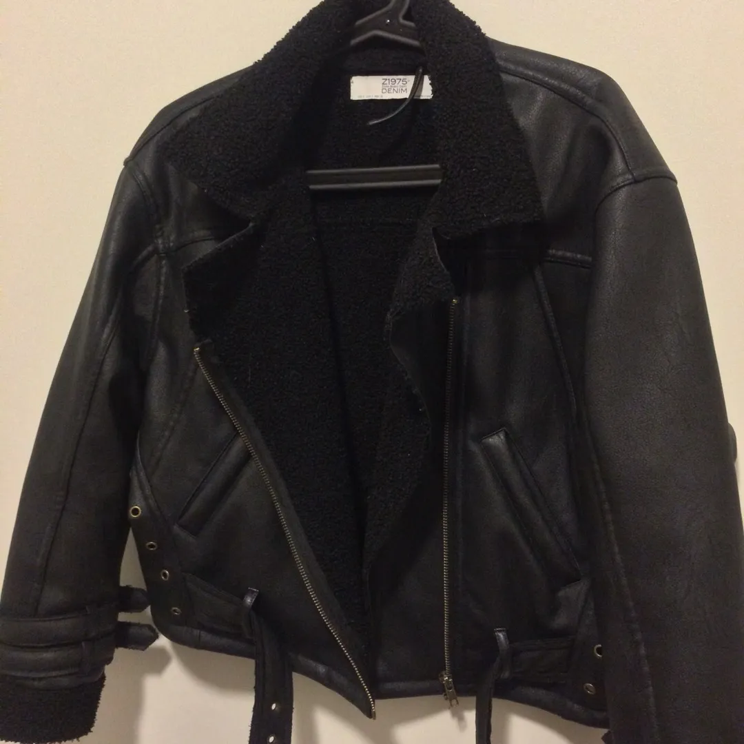 Zara Faux Leather Oversized Biker Jacket Small photo 1