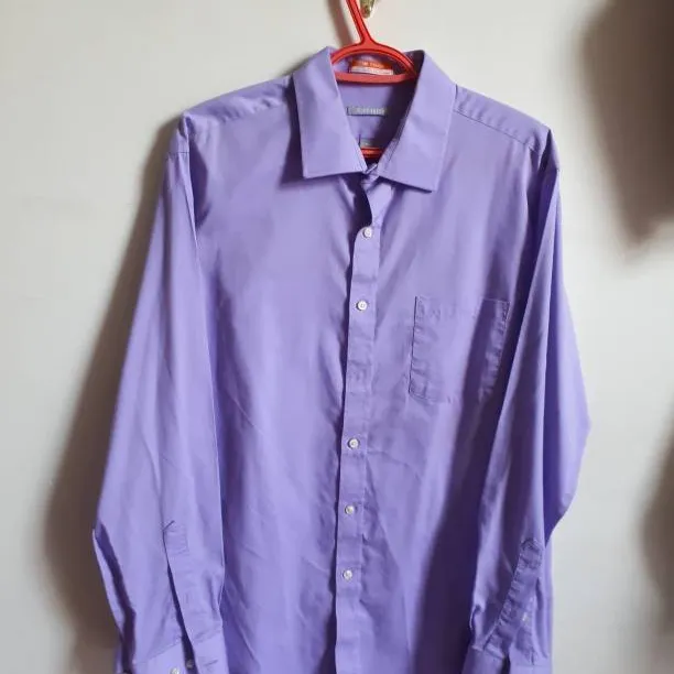 Van Heusen Pastel Lavender Button Up Dress shirt Cooling Larg... photo 1