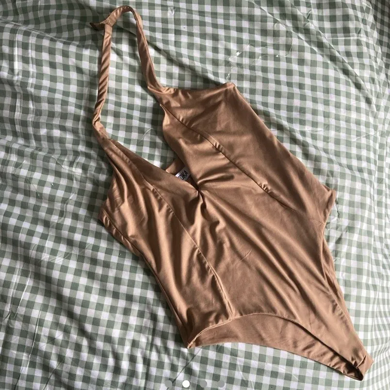 Brand New Beige Silky Bodysuit Size M photo 1