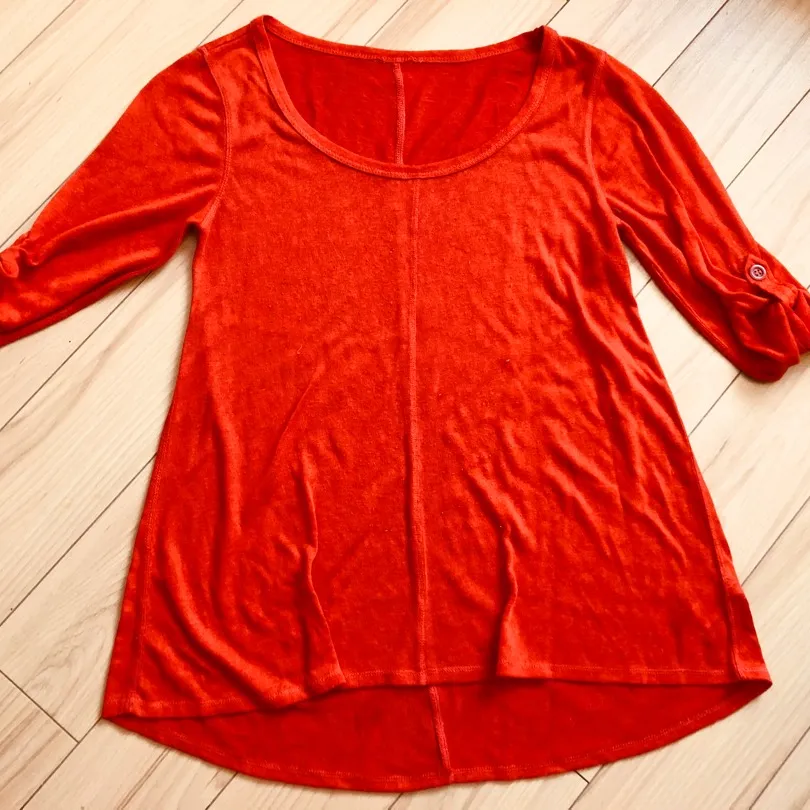 Sheer-ish Red 3/4 Sleeve A-line Shirt photo 1