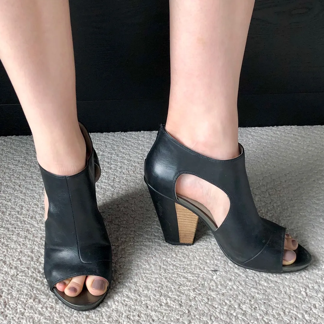 Black Cut Out Leather Heels photo 1
