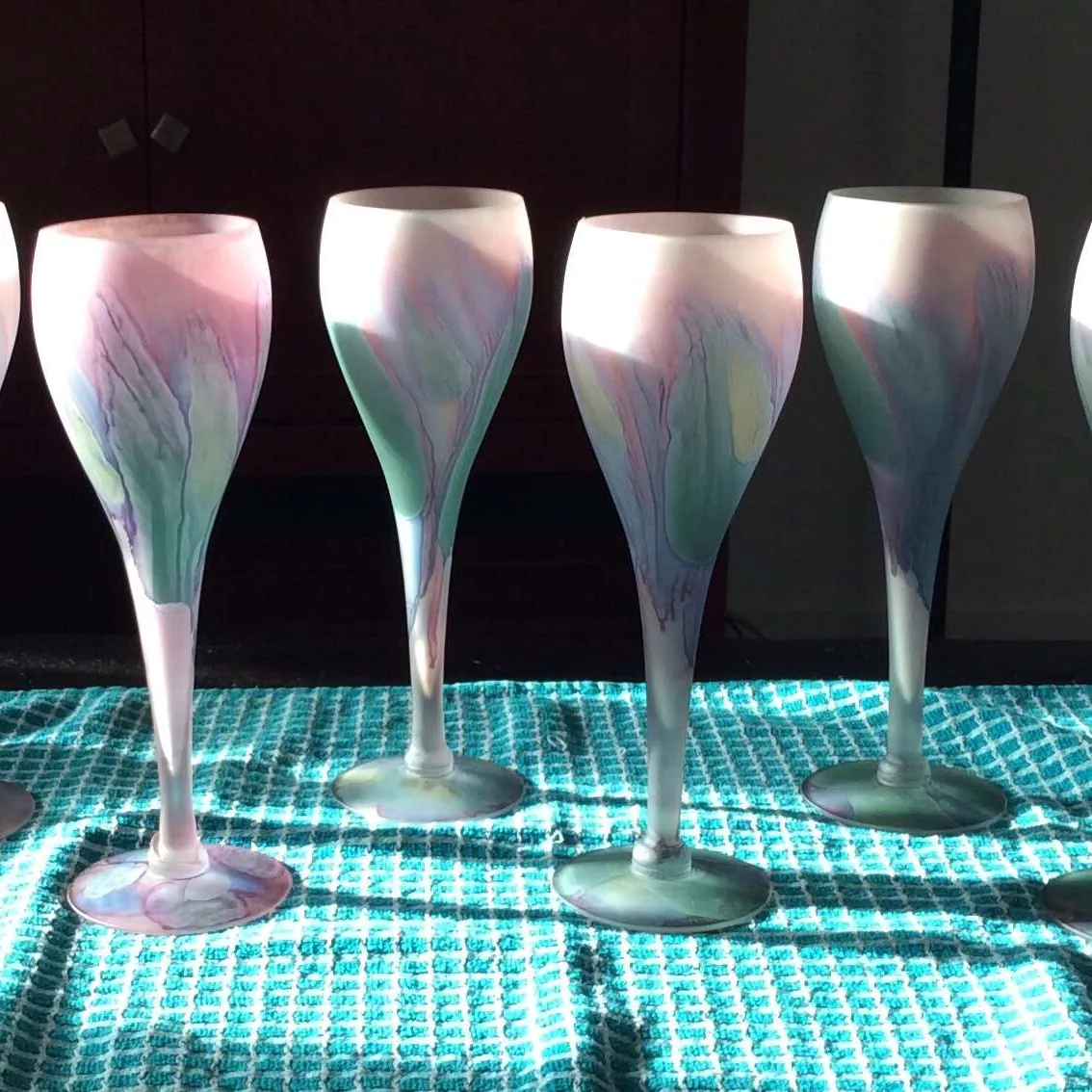 Set of 6 Handblown Wine Glasses - Purple/Blue/Green/Pink photo 1