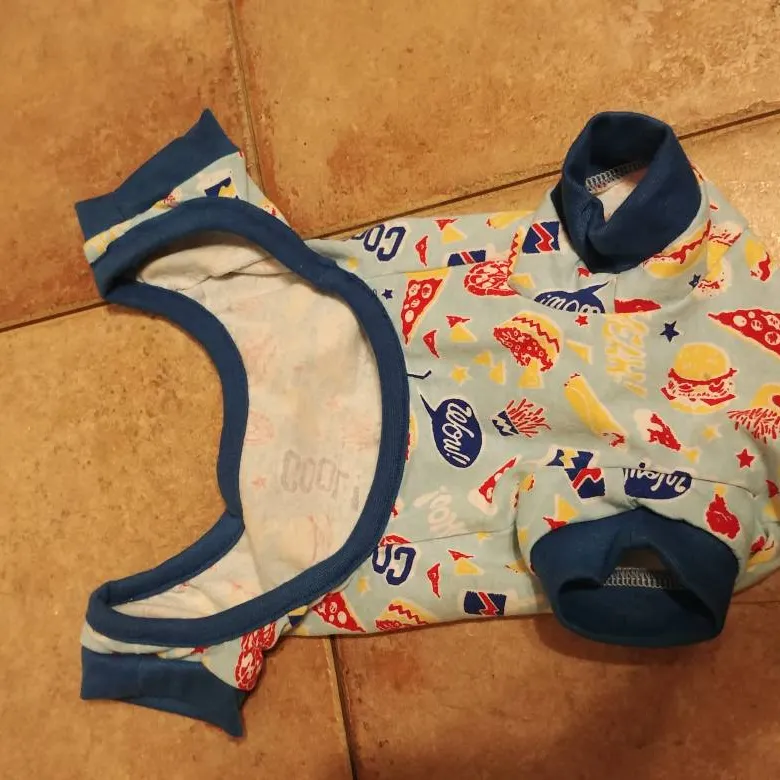 XS Dog pajamas With Pizza Slices And Burritos On It photo 1