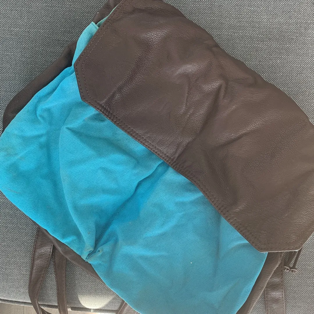 Brown And Blue Backpack Tote photo 1