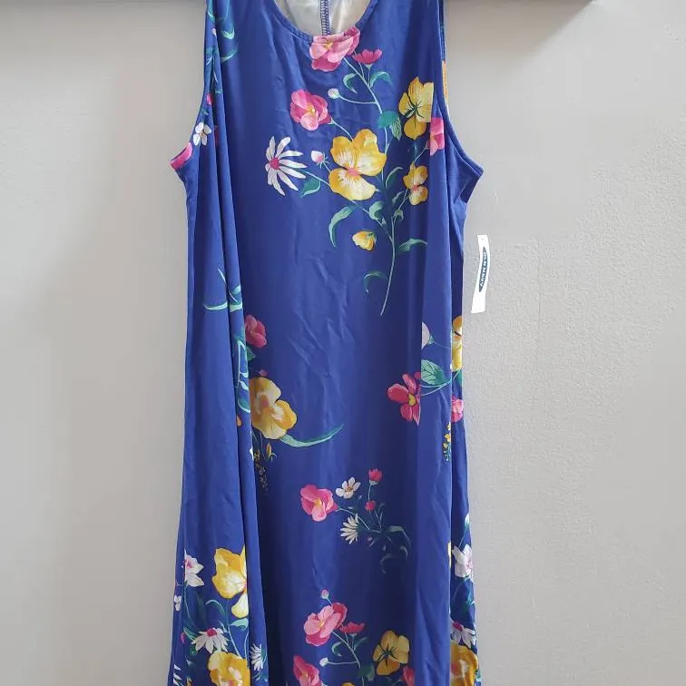 BNWT Old Navy Swing Dresses In XS Blue Floral And Coral photo 1