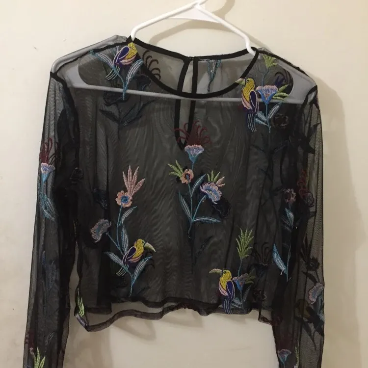 Black Sheer Long Sleeve Flower Embroidery photo 3