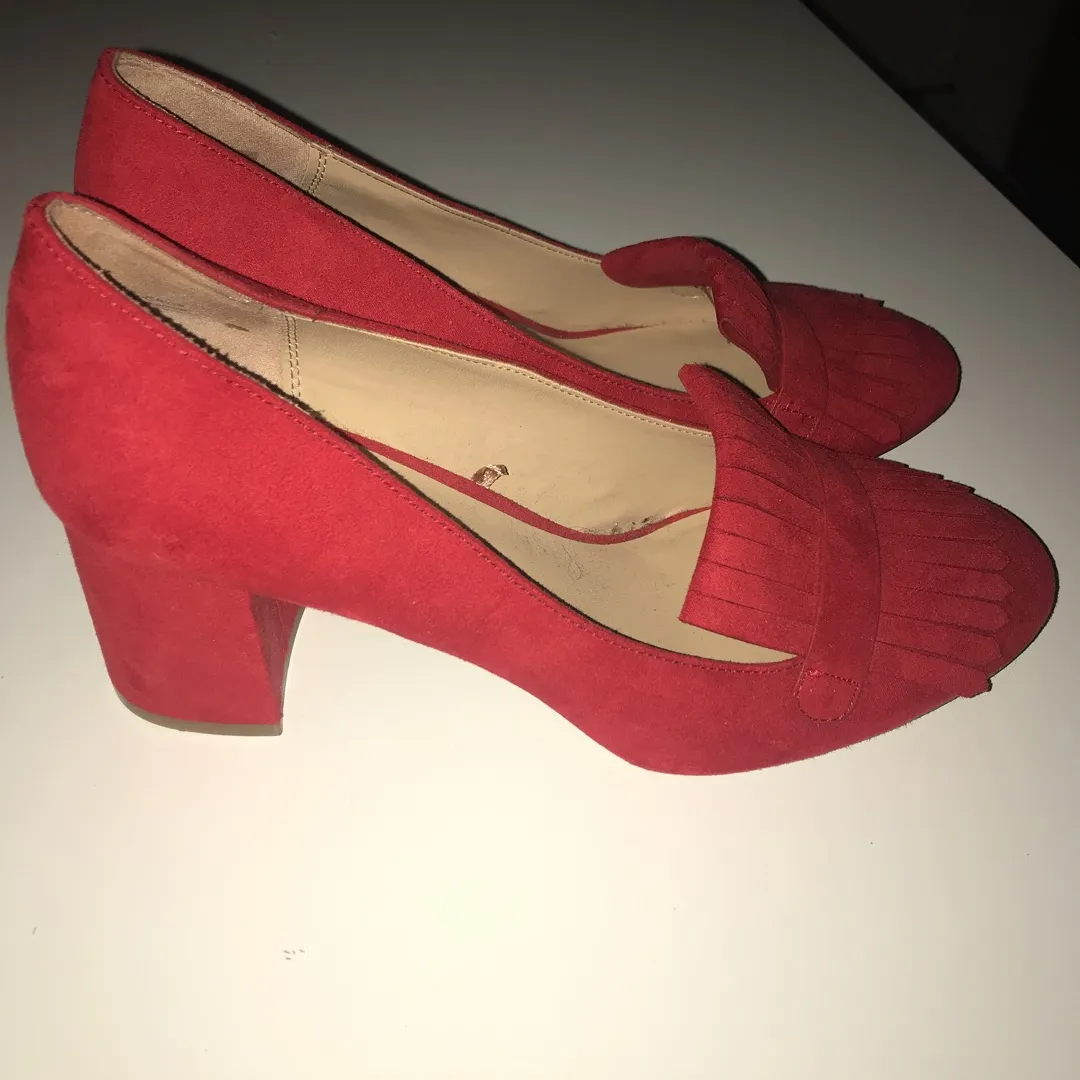 Red Faux Suede Heels photo 1