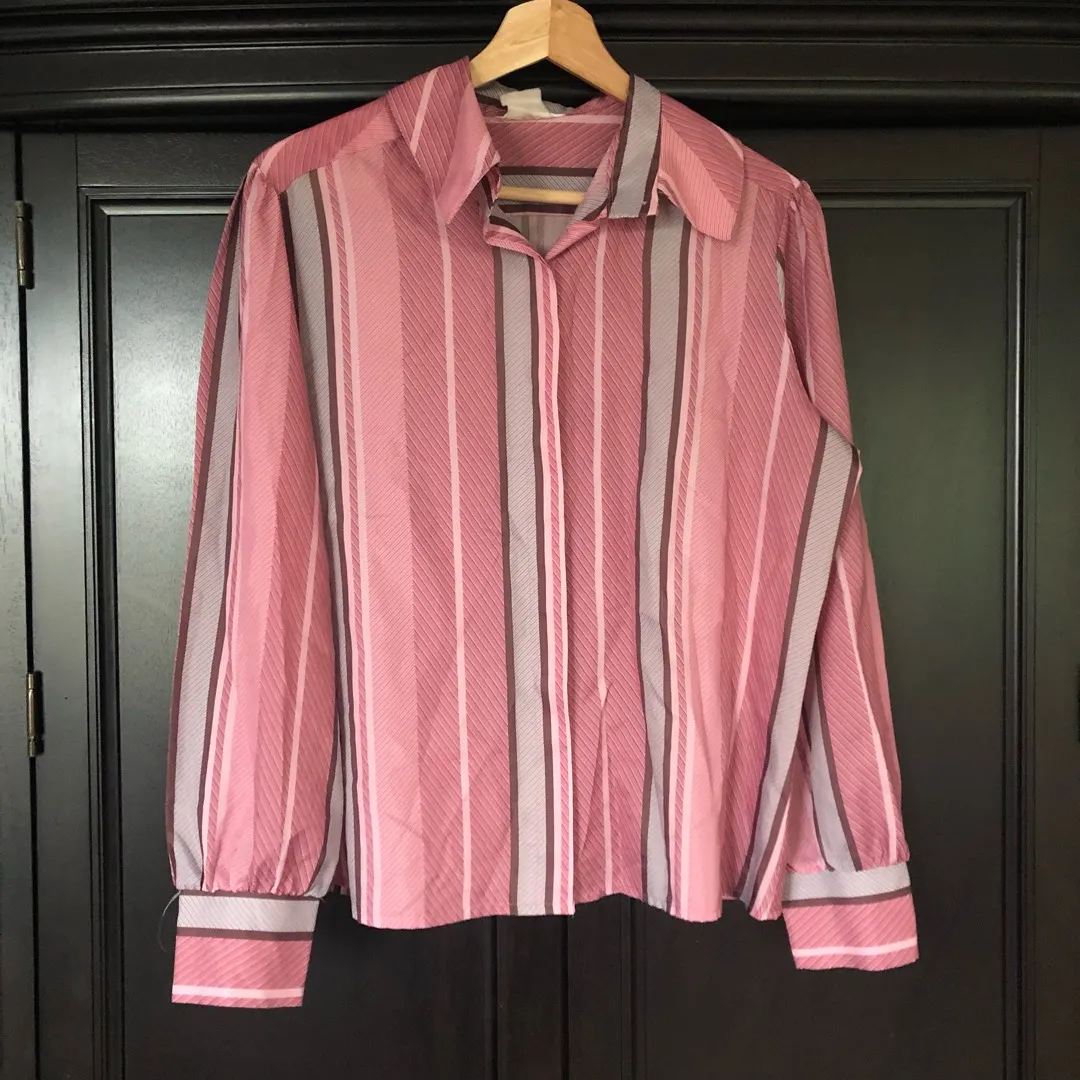 Vintage Pink And Grey Striped Button Up photo 1