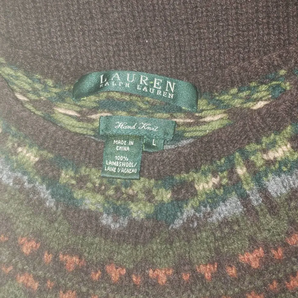 EUC - Vintage LAUREN RALPH LAUREN Brown Nordic Hand Knit Sweater photo 4