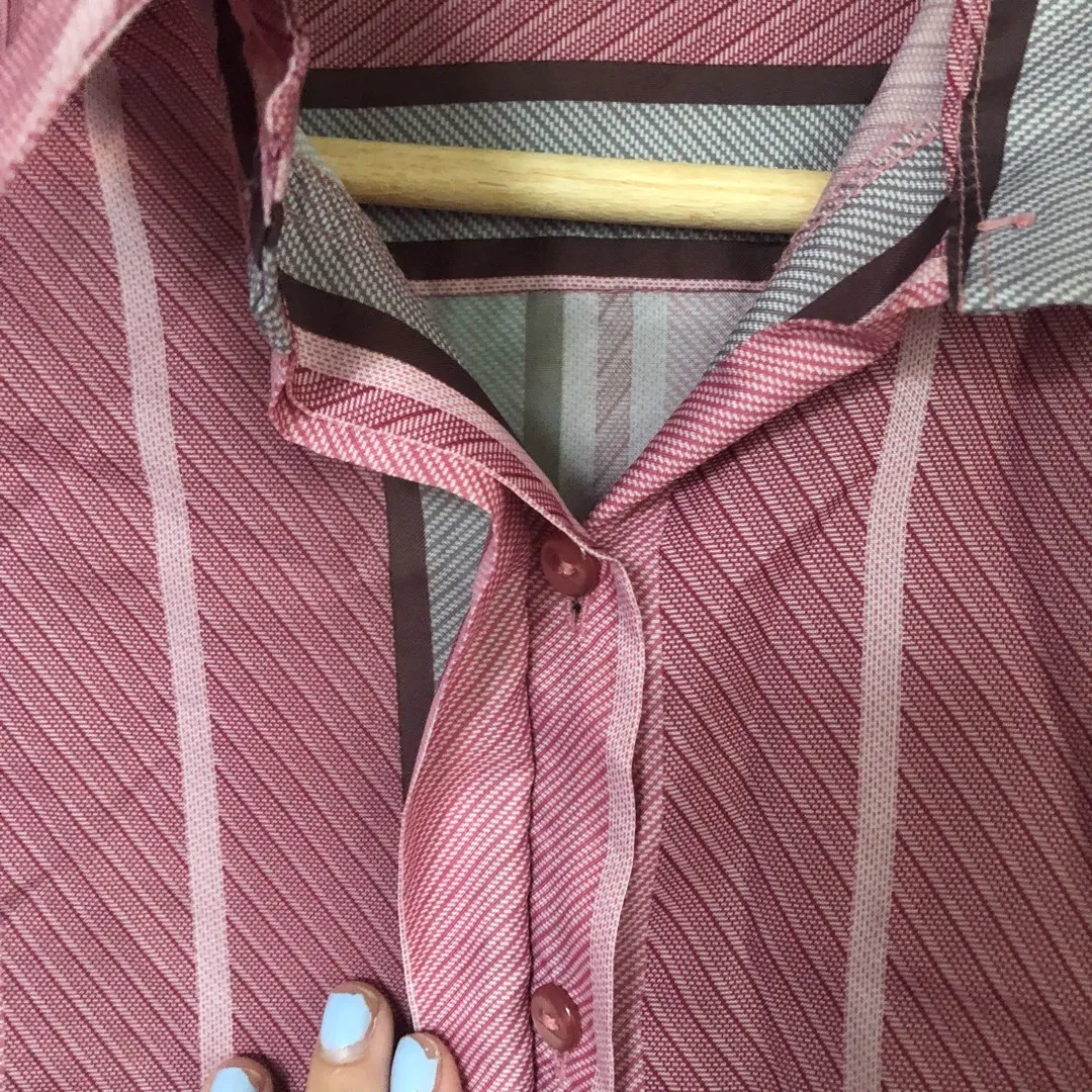 Vintage Pink And Grey Striped Button Up photo 3