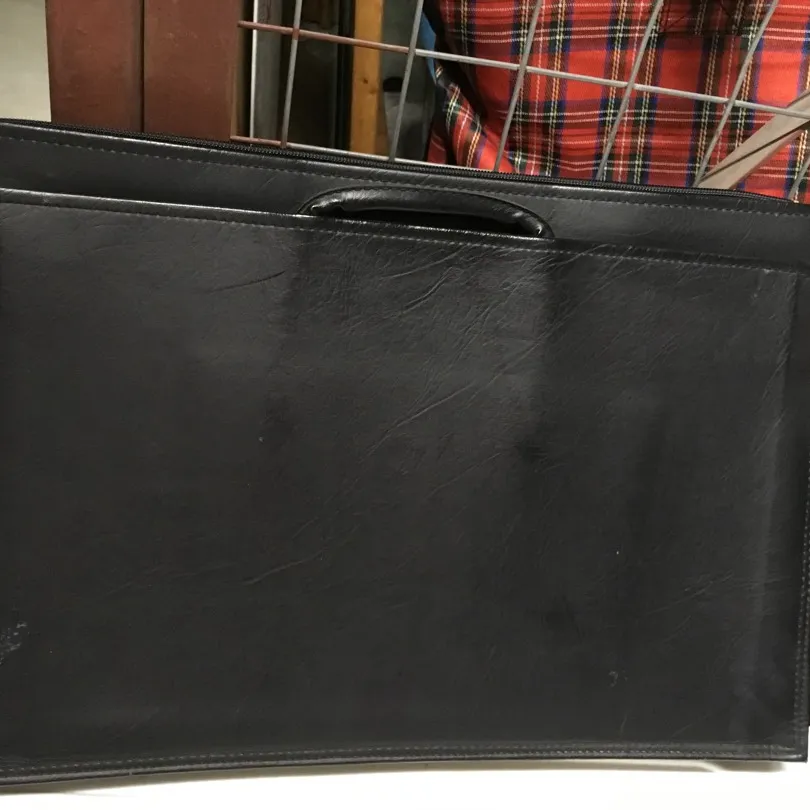 Vintage Black Leather Laptop Briefcase photo 3