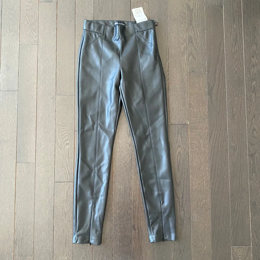 Zara Faux Leather Pants With Slit photo 1
