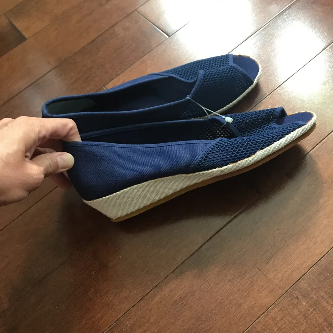 New Navy Canvas Wedges / Peep Toe Shoes photo 1