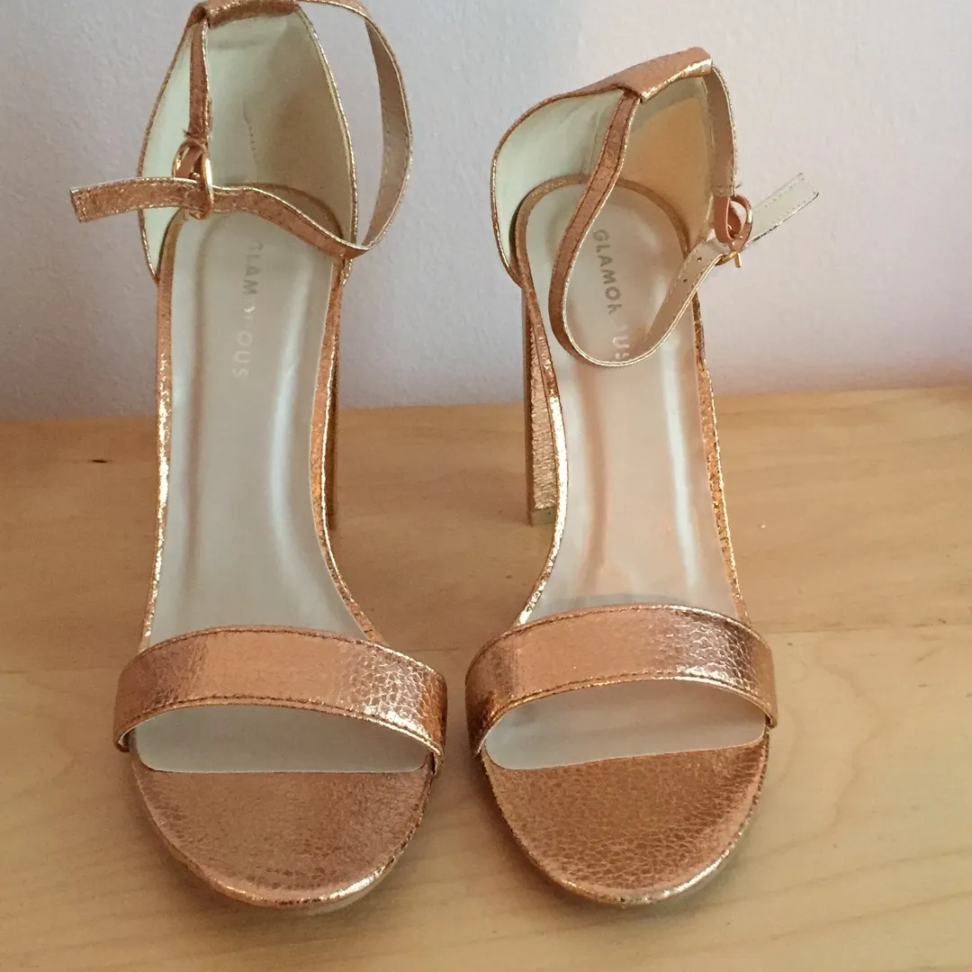 Rose Gold Block-heeled Sandals, Size 9 photo 1