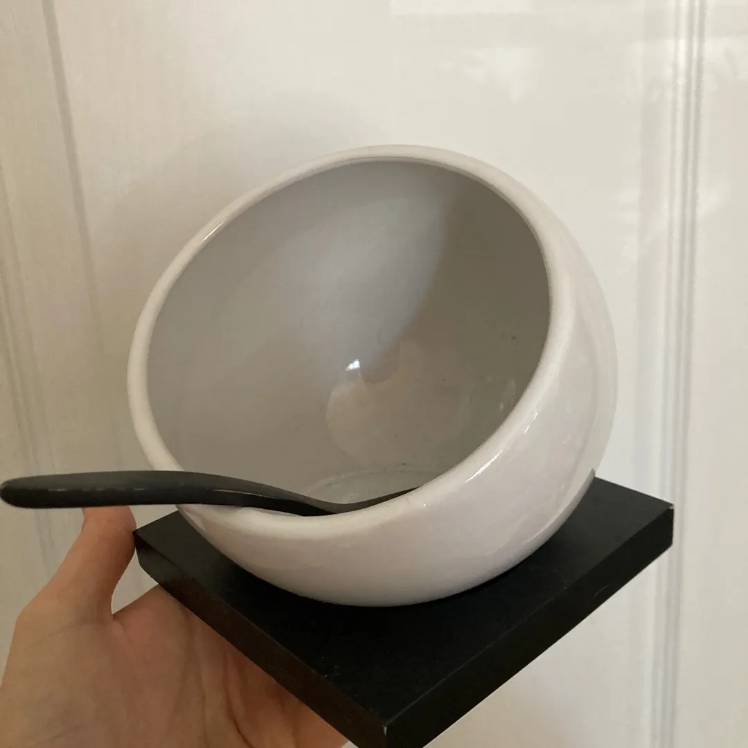 Small White Serving Dish With Spoon And Tray photo 1